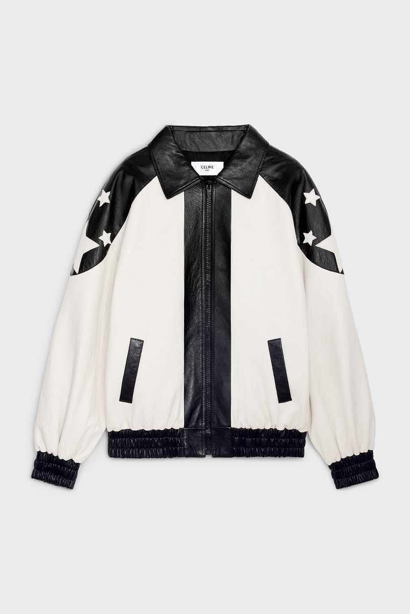 celine red varsity jacket